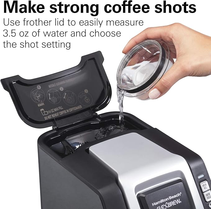 Hamilton Beach FlexBrew Single-Serve Coffee Maker with Milk Frother Compatible with K-Cup Pods and Grounds 1cups Black (49949)
