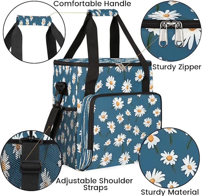 Daisy Printed Floral Coffee Maker Travel Bag for K-Mini or K-Mini Plus Single Serve Coffee Brewer Portable Storage Tote Case for Tarvel