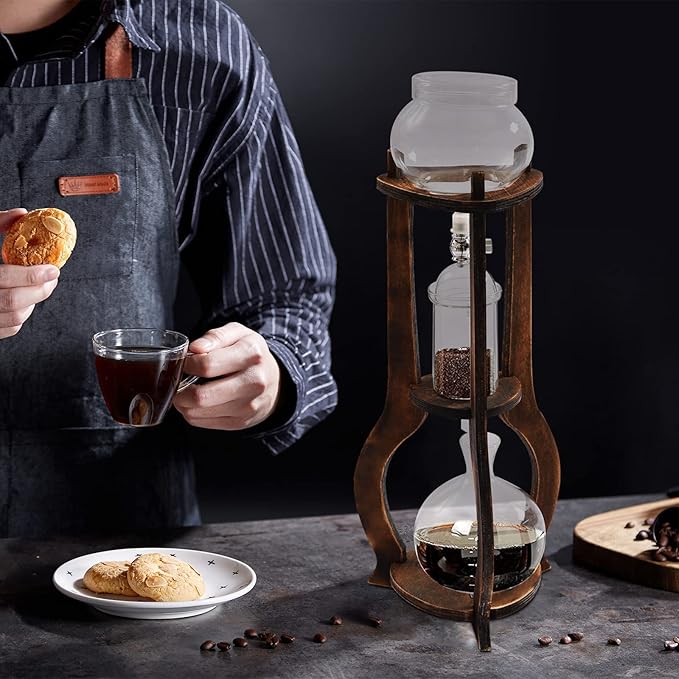 DYRABREST Ice Cold Brew Dripper Coffee Maker Luxury Stainless Steel and Borosilicate Glass Coffee Maker with 600ml/20.29oz Capacity Quick Brew Drip Coffee Make for Café Home and Office (Brown)