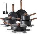 SENSARTE Nonstick Pots and Pans Set 17pcs Healthy Induction Cookware Set Kitchen Cooking Set with Skillets &amp Saucepans Stay-cool Handles Dishwasher Safe PFOA PFOS Free Matte Black