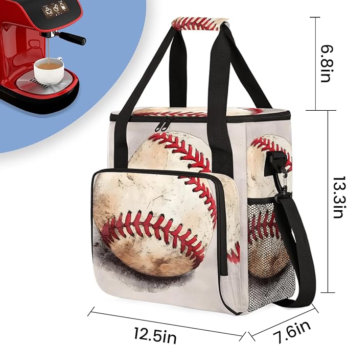 Oil Painting Baseball Coffee Maker Carrying Bag Graffiti Baseball Travel Storage Bag Compatible with K-Mini or K-Mini Plus Single Serve Coffee Brewer Carrying Case with Pockets &amp Shoulder Strap