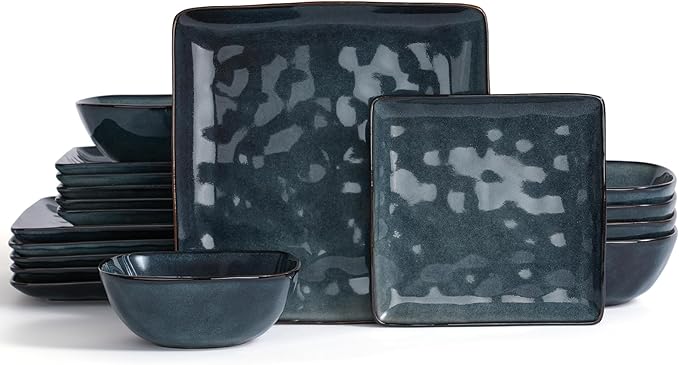 Famiware Ocean Square Plates and Bowls Set 18 Pieces Dinnerware Sets Dishes Set for 6 Microwave and Dishwasher Safe Scratch Resistant Deep Forest