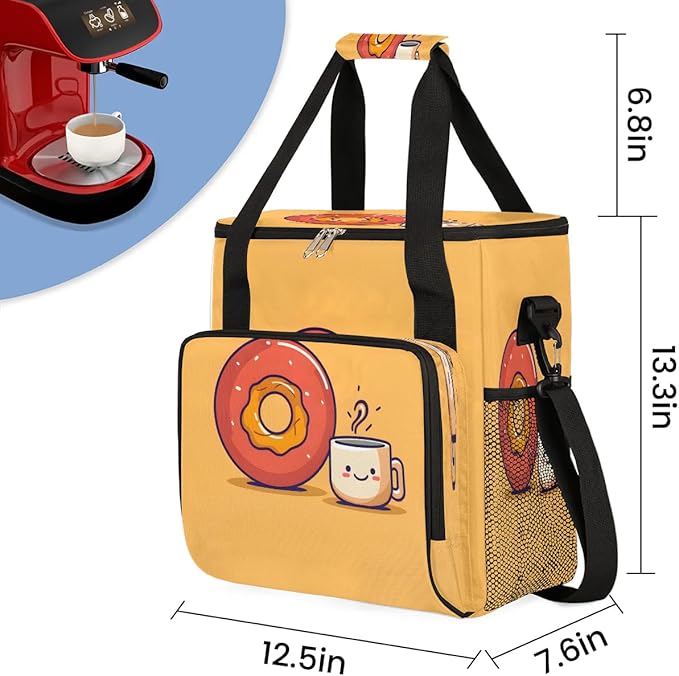 Doughnut Coffee Coffee Maker Carrying Bag Compatible with K-Mini or K-Mini Plus Portable Single Cup Coffee Maker Case with Pockets for K Cup Pods
