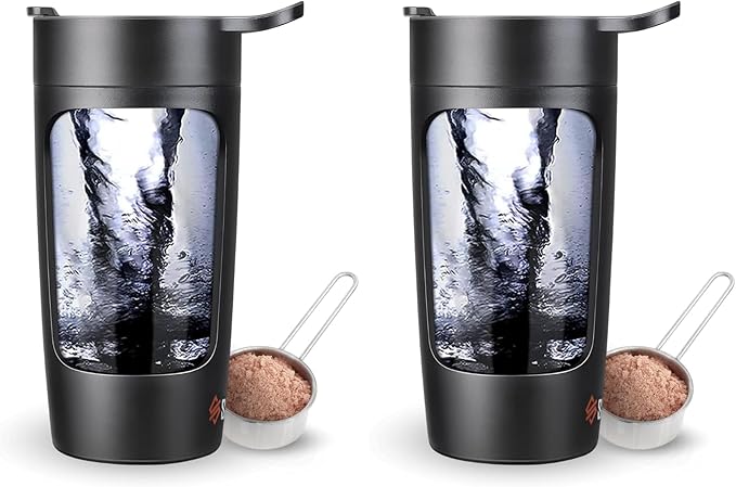 SQUATZ Electric Protein Shaker Bottle - Workout Blender Bottle - Portable Gym Shake Mixer USB Rechargeable - 22oz (Pack of 2)