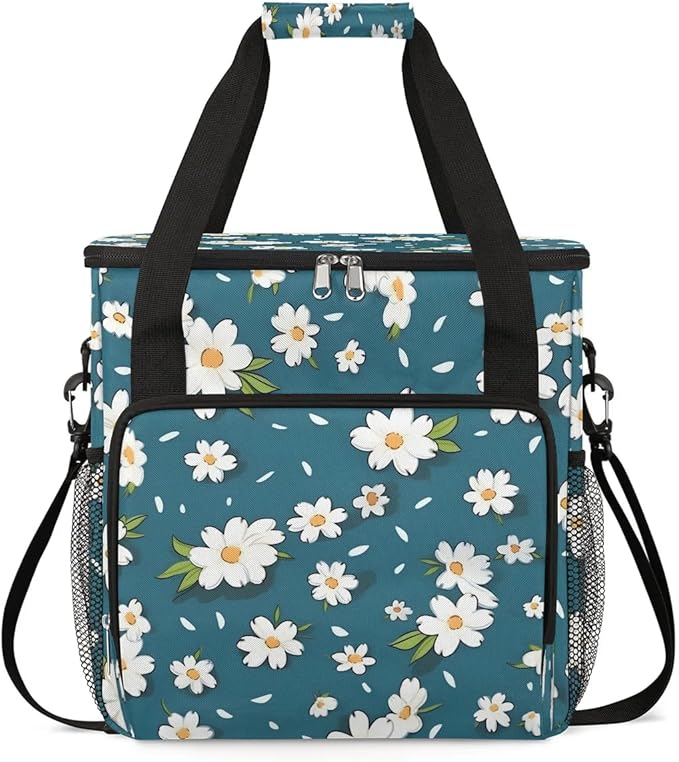 Flowers Daisy Print Coffee Maker Travel Bag for K-Mini or K-Mini Plus Single Serve Coffee Brewer Portable Storage Tote Case for Tarvel