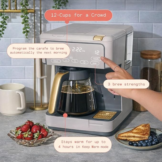 Multi Brew Coffee Maker with Single Serve and Carafe Brewing Options for Countertop Home Use (Porcini Taupe)
