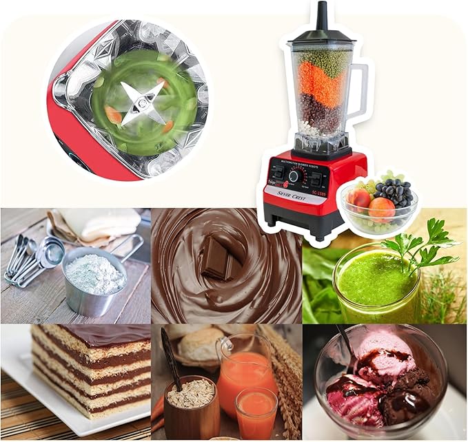 Professional Countertop Blender 4500W High Speed Power Blender for Shakes and Smoothies with 2L Containers 2 BPA Free Cups Red