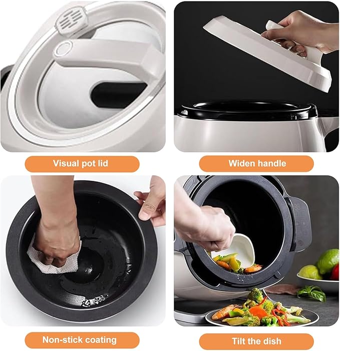 Portable Automatic Stir Fry Cooker - 6L Stainless Steel Pot with 360° Rotation Automatic Cooking Machine 3D Heating 3 Speed Modes for Stir Frying/Soup/Rice Home &amp Restaurant(220V)