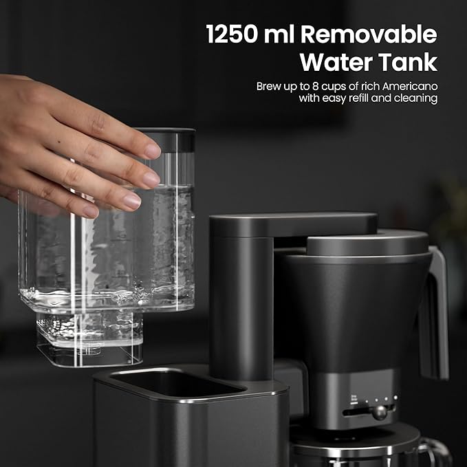 Kismile SCA-Certified 8 Cup Drip Coffee Maker Pour Over Coffee Machine with 3s Instant Heat 197–205℉ Adjustable Flow Control Removable Water Tank Deep Cold Brew &amp 40 Min Keep Warm (Black)