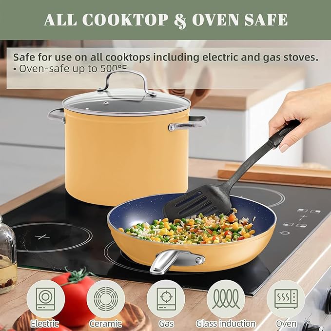 Nuwave 12pc Forged Lightweight Cookware Set G10 Healthy Duralon Ceramic Ultra Non-Stick Coating Vented Tempered Glass Lids Stay-Cool Handles Induction-Ready &amp Works on All Cooktops PFAS Free