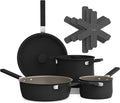 bella 9 Piece Ceramic Nonstick Cookware Set Fits-anywhere™ Kitchenware w EverGood™ Coating Dishwasher &amp Oven Safe All Stovetops Compatible Stackable Design Cool Touch Handles Black