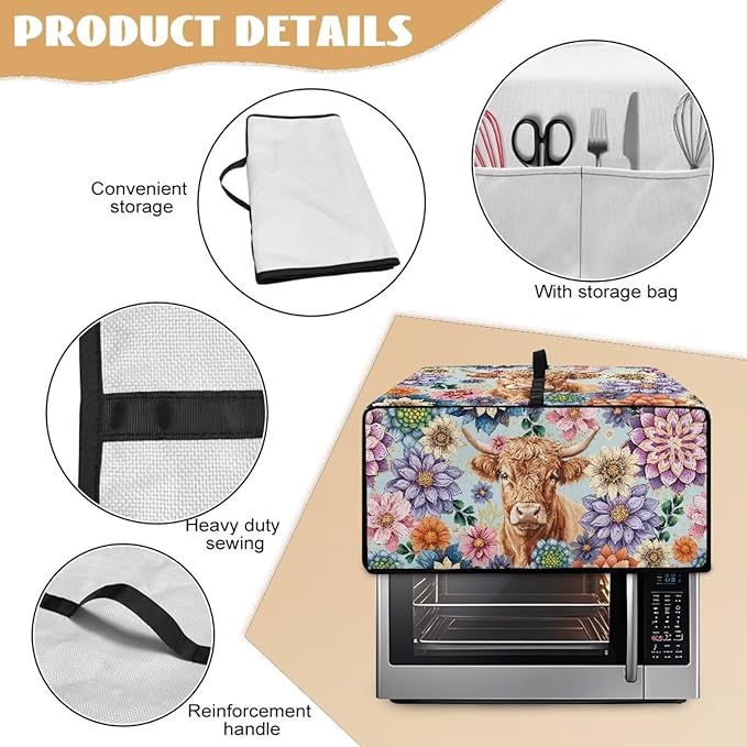 Doojoayie Kitchen Toaster Dust Cover 4 Slice Toaster Dust Protection Cover Highland Cow Print Kitchen Decoration Small Appliance Protector for Bread Making Machine