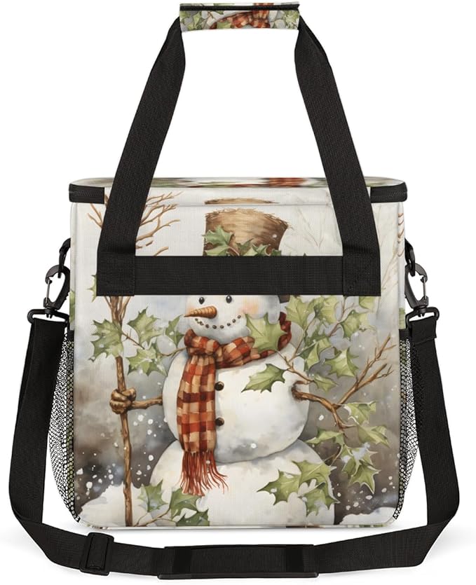 Christmas Snowman Coffee Maker Carrying Bag Retro Snowman Travel Storage Bag Compatible with K-Mini or K-Mini Plus Single Serve Coffee Brewer Carrying Case with Multiple Pockets &amp Shoulder Strap