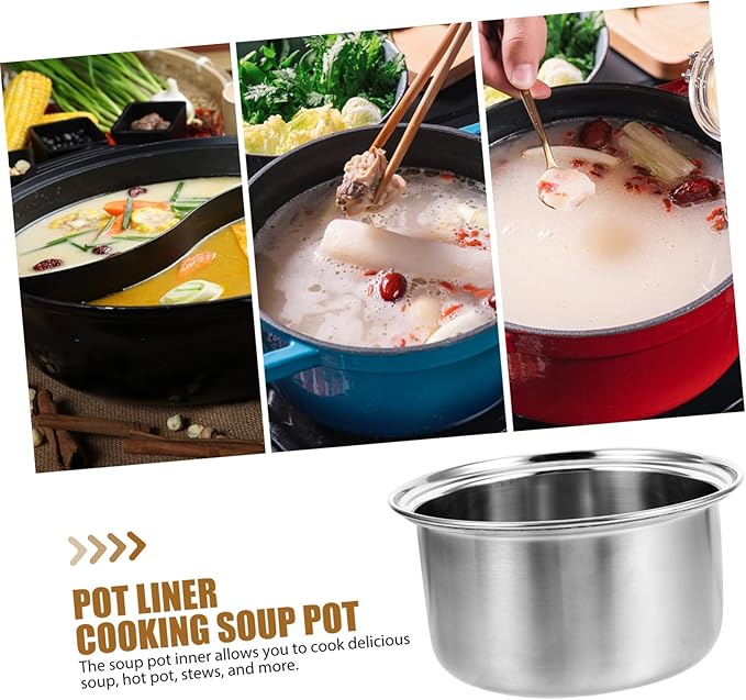 Stainless Steel Soup Hot Pot Inner Stock 6.6 Inch Pot Liner for Induction Cookers Compact Portable Cooking Liner for Soups Stews and Hot
