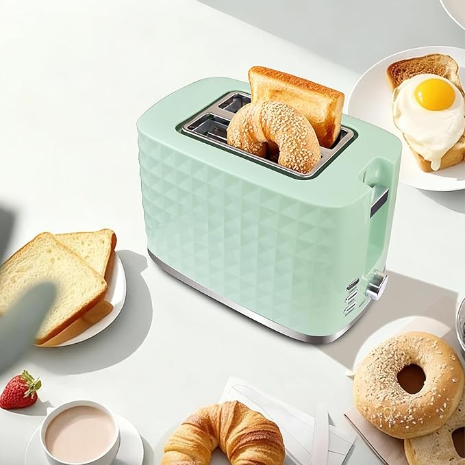 Toaster 2 Slices Toasters Wide Slot Bread Toaster with Cancel Bagel Defrost Function Bagel Toasters with Removable Tray &amp 6 Temperature Settings Green