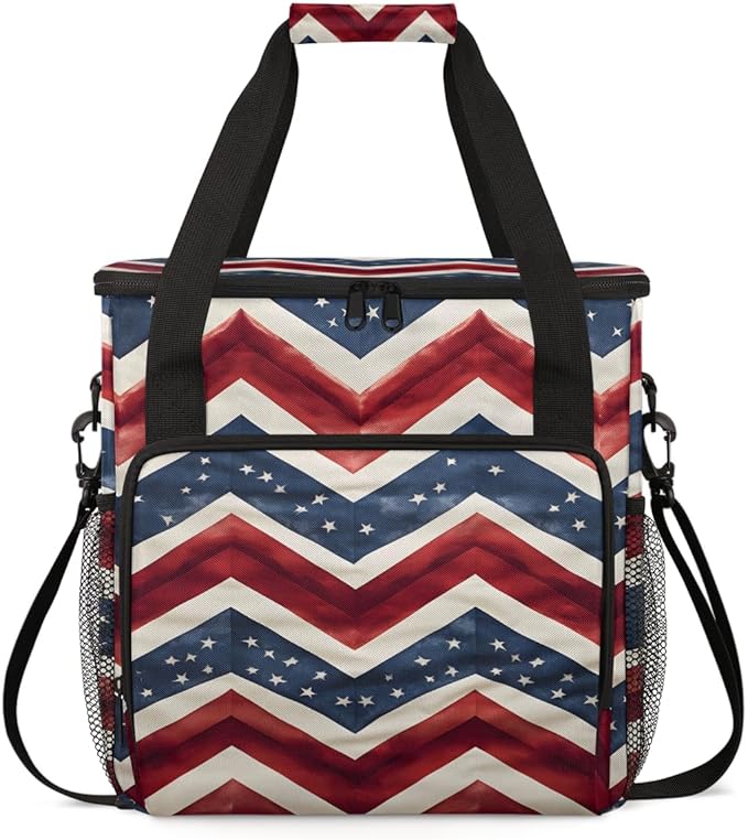 Star-Blasted Sky 4th of July Coffee Maker Carrying Bag Travel Storage Bag Compatible with K-Mini or K-Mini Plus Single Serve Coffee Brewer Carrying Case with Multiple Pockets &amp Shoulder Strap