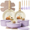 CAROTE Pots and Pans Set Non Stick Cookware Sets 19pcs Kitchen Set Oven/Fridge Safe Space Saving Pots Set Nonstick Set with Versatile Removable/Detachable Handle Induction RV Set Purple