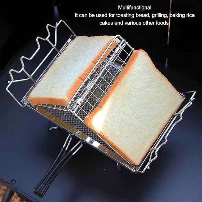 Camp Stove Toaster Stainless Steel Foldable Portable Toaster Tray Rack for Outdoor Camping Stovetop Multifunctional Bread and Rice Cake Toaster for Picnics Barbecues
