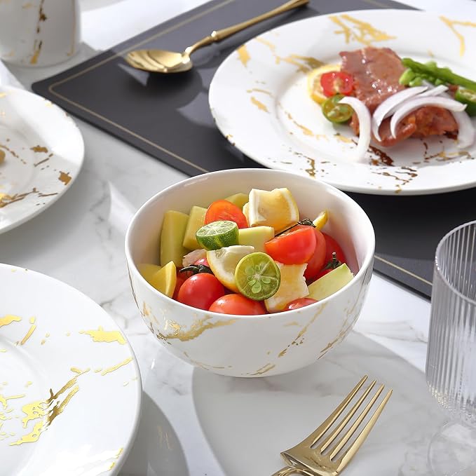 Modern Porcelain 16 Piece White Dinnerware SetPlates and Bowls SetsGold Dish Set for 4White Dinnerware SetDinner Sets with Dinner Plates.