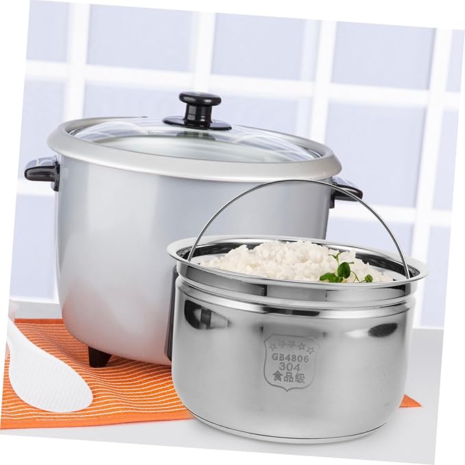 VOSAREA 1set Stainless Steel Electric Rice Cooker Inner Pot Steaming Rack and Draining Basket for Healthy Cooking and Capacity