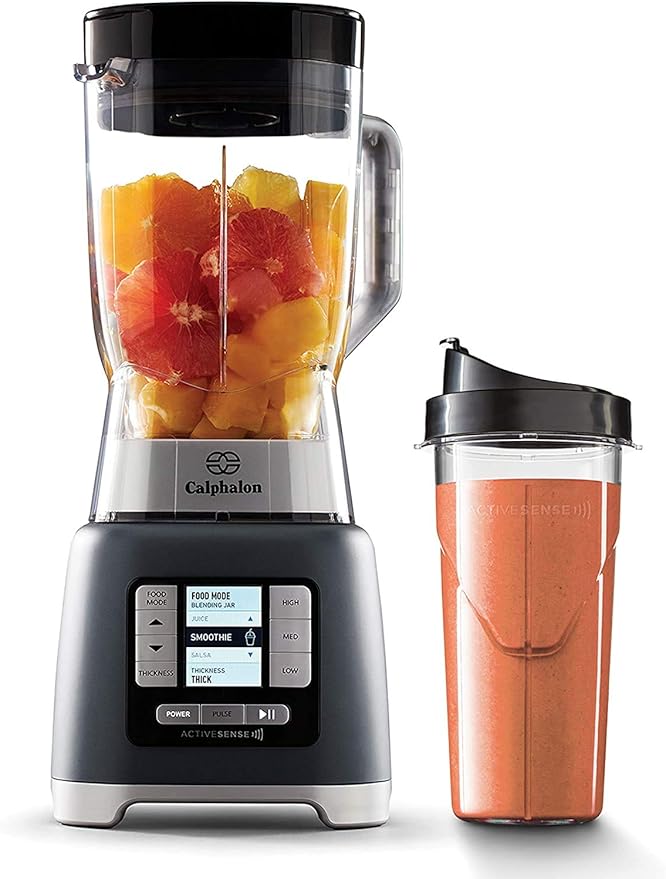 Calphalon Blender 24-Oz Portable Blend-n-Go Smoothie Cup ActiveSense 1200-Watt Motor Dark Stainless Steel
