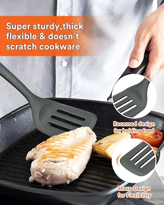 Kitchen Utensils Set 13PCS Silicone Cooking Utensils Heat Resistant Kitchen Utensil Spatula Set for Nonstick Cookware Wooden Handles Kitchen Gadgets Tools Set