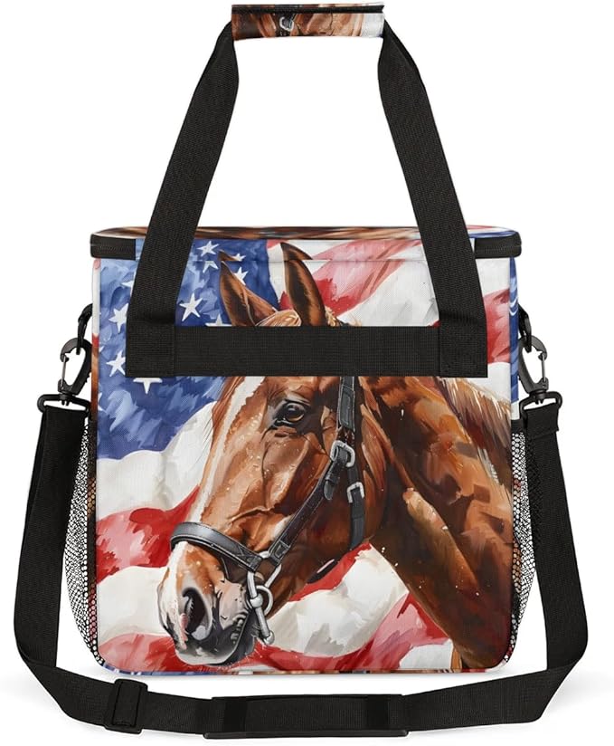 Coffee Maker Carrying Bag Horse American Flag Single Cup Coffee Maker Travel Bag Compatible with Keurig K-Mini or K-Mini Plus Portable Storage Bag with Shoulder StrapAZ-199