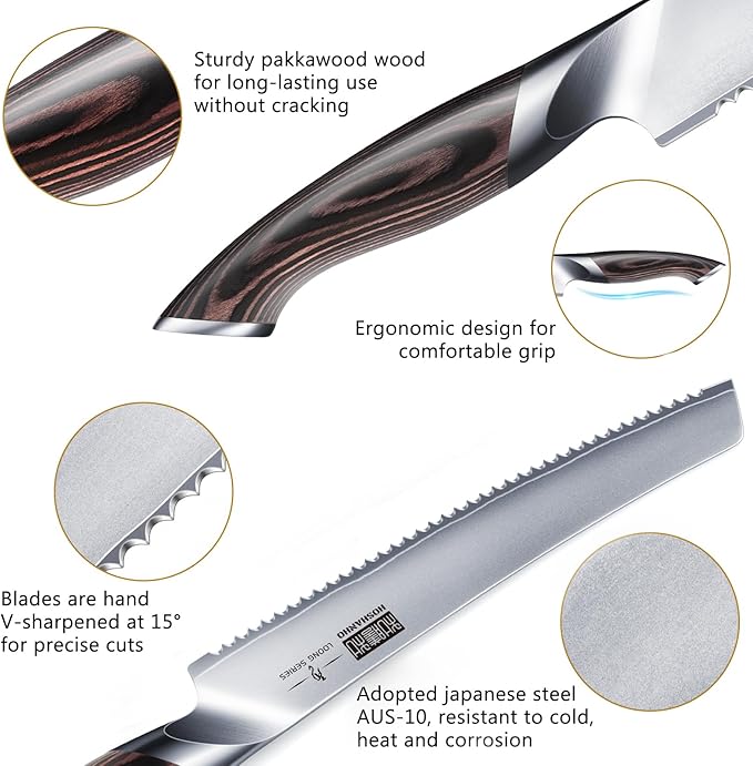 HOSHANHO Bread Knife 10 inch Japanese High Carbon Stainless Steel Serrated Bread Knives Professional Bread Cutting Knife for Homemade Bread