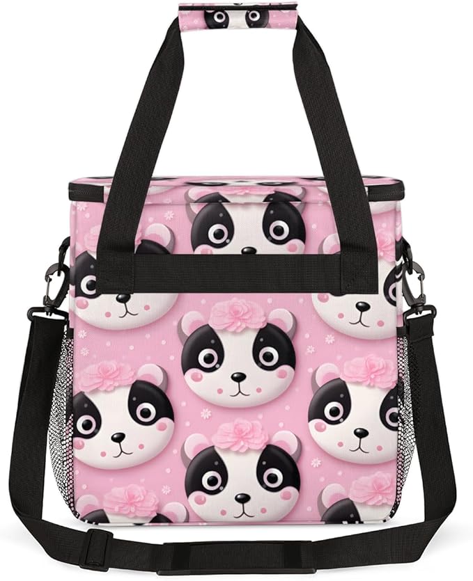 Pink Flower Panda Coffee Maker Carrying Bag Portable Travel Storage Tote Bag Compatible with K-Mini or K-Mini Plus Single Serve Coffee Brewer Carrying Case with Multiple Pockets &amp Shoulder Strap
