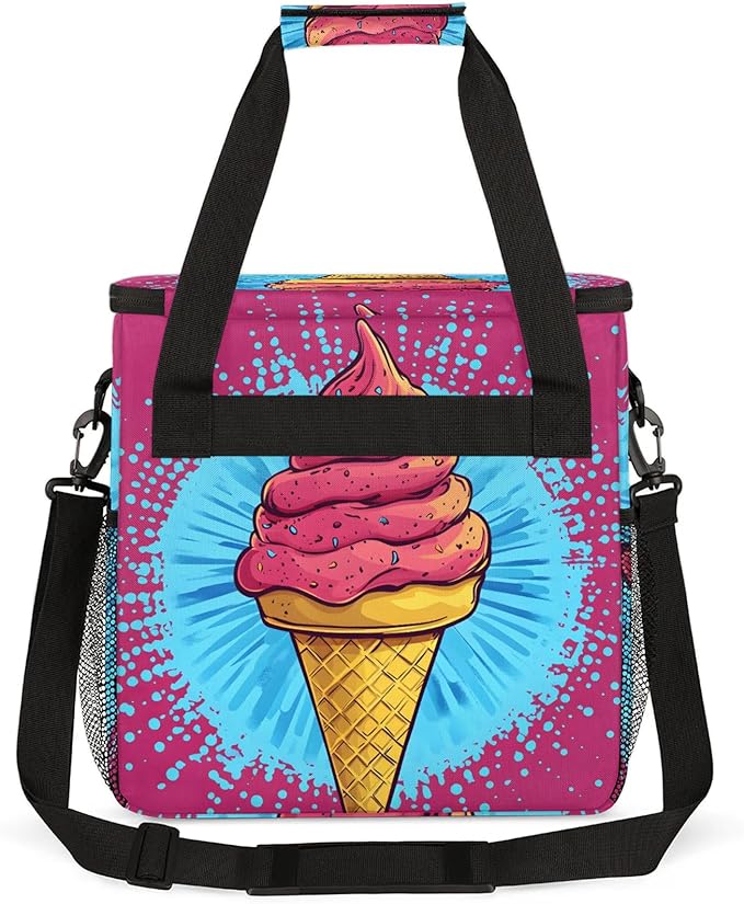 Ice Cream Coffee Maker Travel Bag Pink Insulated Grocery Bag Travel Picnic Leakproof Cooler Bags With Shoulder Strap