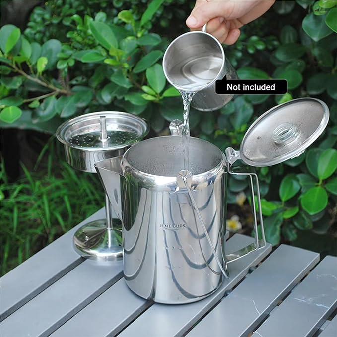 9 Cup Stainless Steel Percolator Large Capacity Coffee Pots Hinged Lid Coffee Maker for Camping and Home Kitchens Use