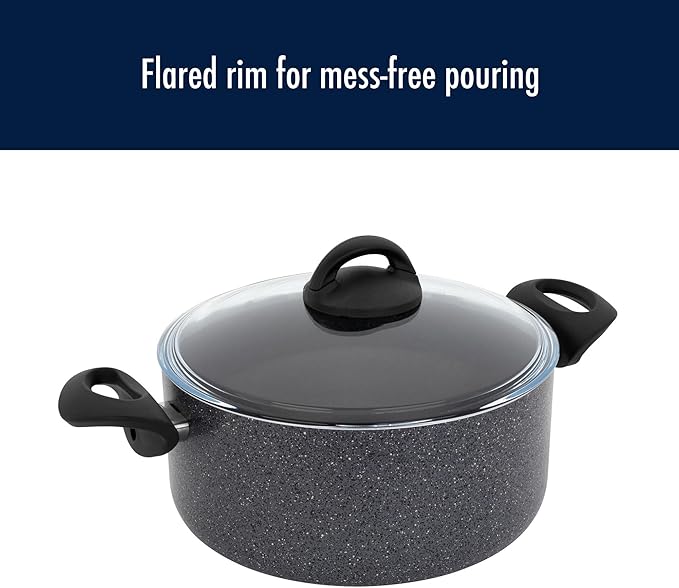 Henckels Everlift Granite 10-Piece Nonstick cookware set Made in Italy durable 3-layer granite-hued nonstick coating from recycled materials Oven safe to 400°F Dishwasher safe