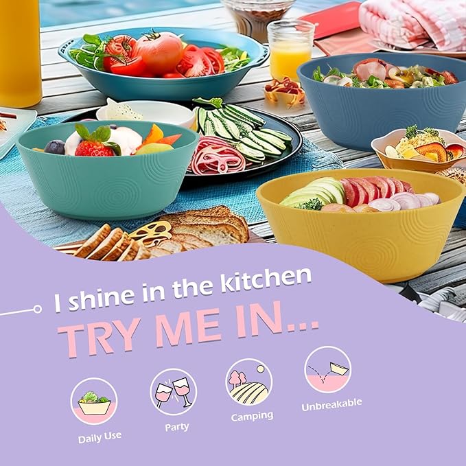 Homienly Wheat Straw Dinnerware Set Deep Dinner Plates Drinking Glasses Unbreakable Cups Microwave and Dishwasher Safe BowlsSoup Bowl Sets Dishes Set 20 PCS - Multi Color