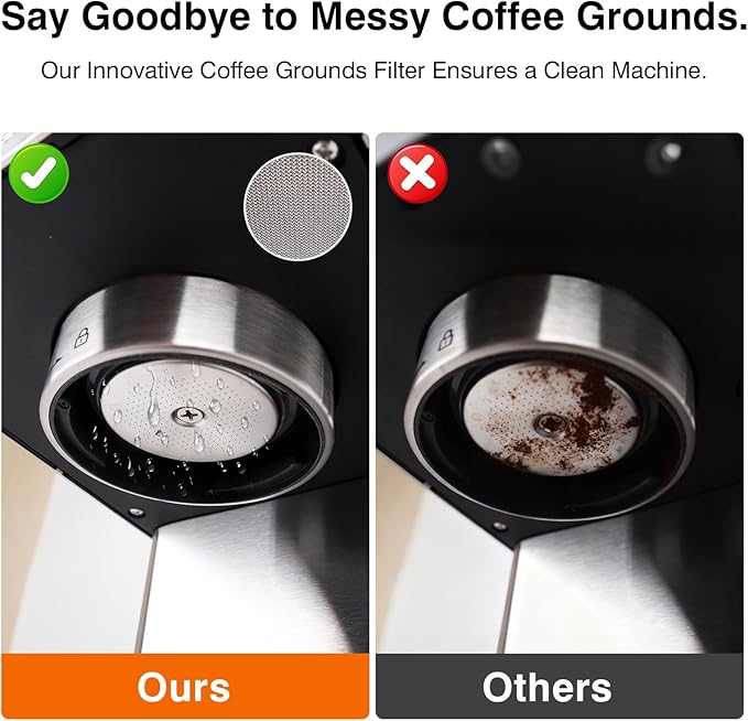 Sorgente Espresso Machine 20 Bar Stainless Steel Coffee Maker with Milk Frother 1350W with Fast-Heating System Innovative Coffee Grounds Filter Espresso Machines for Home Barista