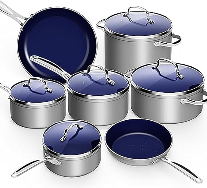 Nuwave 12pc Forged Lightweight Cookware Set G10 Healthy Duralon Ceramic Ultra Non-Stick Coating Vented Tempered Glass Lids Stay-Cool Handles Induction-Ready &amp Works on All Cooktops PFAS Free