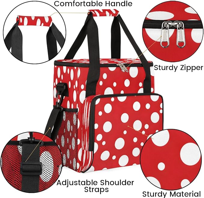 Round Dots Print Coffee Maker Carrying Bag Compatible with K-Mini or K-Mini Plus Portable Single Cup Coffee Maker Case with Pockets for K Cup Pods