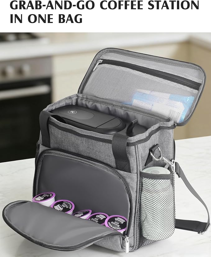 JISHAHS Travel Carrying Bag for Keurig K-Mini Mate Coffee Maker Single Serve Coffee Brewer Portable Storage Bag with 3-Way Carry Padded Multi-Pocket Storage Accessories