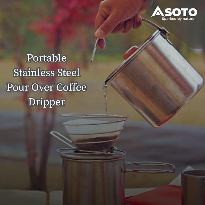 SOTO Compact Helix Coffee Maker - Portable Stainless Steel Pour Over Coffee Dripper for Travel Camping Bikepacking and Home - Lightweight Foldable and Eco-Friendly Design