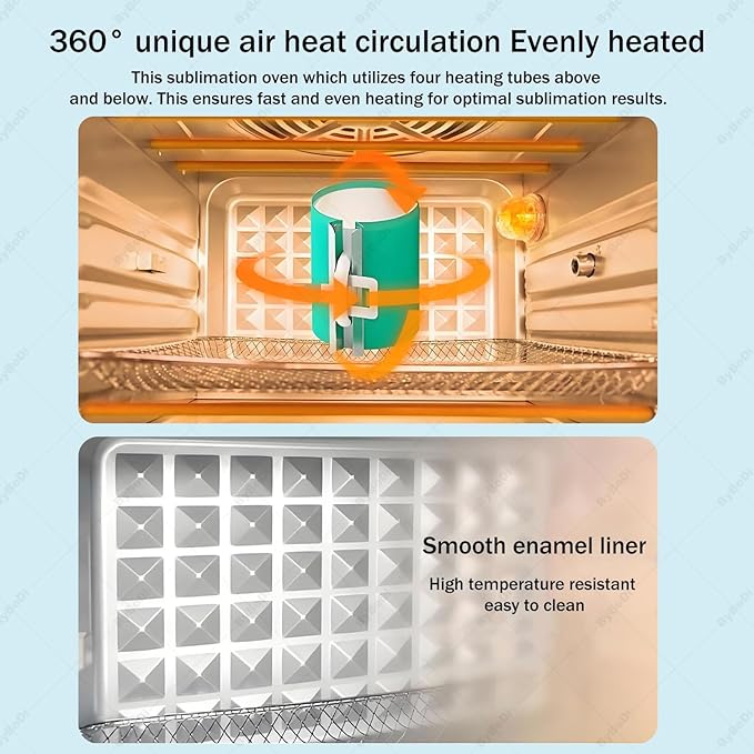 Sublimation Oven for Bulk Printing 16 Liter Light Convection Sublimation Oven 1400 W 360° Heating with Digital Display Ideal for Mugs Glasses Water Bottles 30L