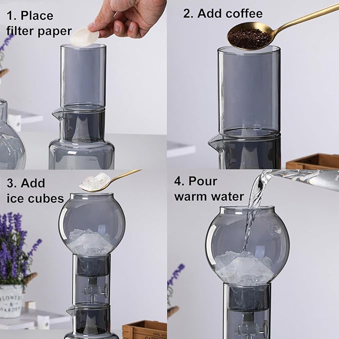 Slow Drip Cold Brew Machine Ice Drip Coffee Maker with V-Shaped Spout Design and Borosilicate Glass 600ml Large Capacity &amp Adjustable Dripping Speed for Home Office Bar Cafe
