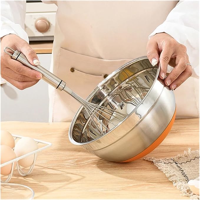 Stainless Steel Salad Mixing Bowl With Lid Non-Slip Silicone Bottom Fruit Vegetable Bowls Egg Beater Basin Dough