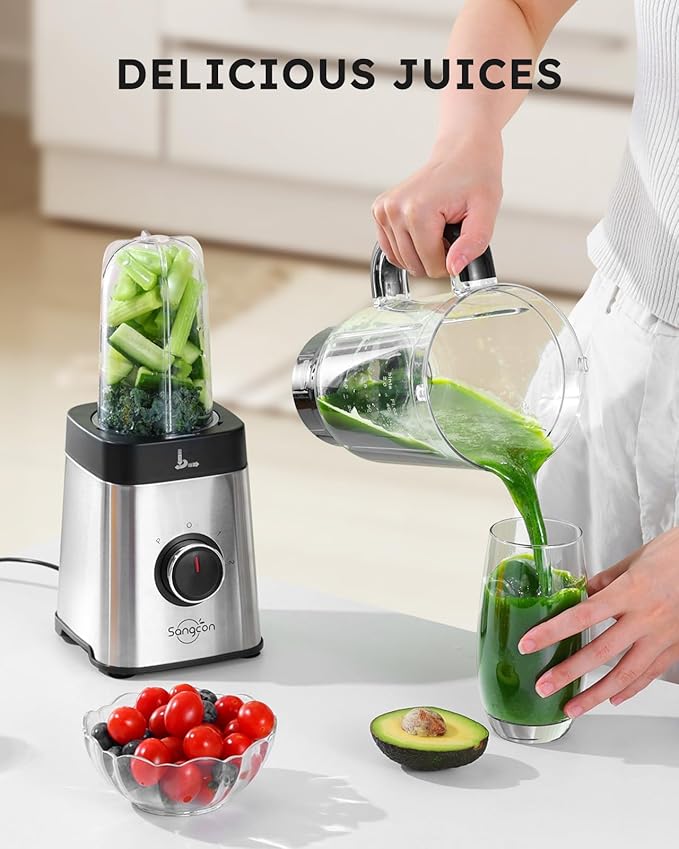 Sangcon Blenders and Food Processor Combo for Kitchen 5 in 1 Blender for Shakes and Smoothies Meat Chopped Grinding &amp more 40 oz Jar &amp 17oz Cup with To-Go Lid Stainless Steel Silver
