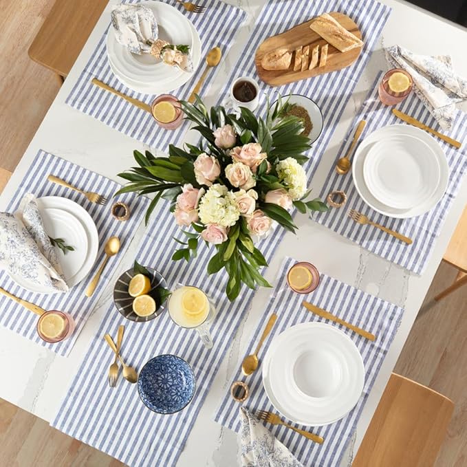 Pots &amp Patterns Natural Waves Premium Bone China Dinnerware Sets Service for 4 (12-Piece) White Plates and Bowls Sets Chip-Resistant Fine Porcelain Dinnerware - Wedding Registry Gift