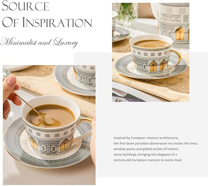 gold trim dinnerware set service for 4 16 pieces bone china dishes sets luxury european architectural plate set for anniversary opening Mother's Day present