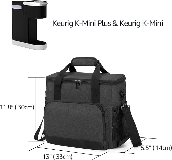 CURMIO Coffee Maker Carrying Bag Compatible with Keurig K-Mini or K-Mini Plus Single Serve Coffee Brewer Carrying Case with Pockets for K-Cup Pods Travel Mugs