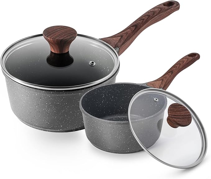 SENSARTE Nonstick Cookware Set Swiss Granite Coating Omelette Pan Set 9.5+11+12.5 Inch Saucepan with Lid Set 1.5QT + 2.5QT Induction Compatible PFOA Free