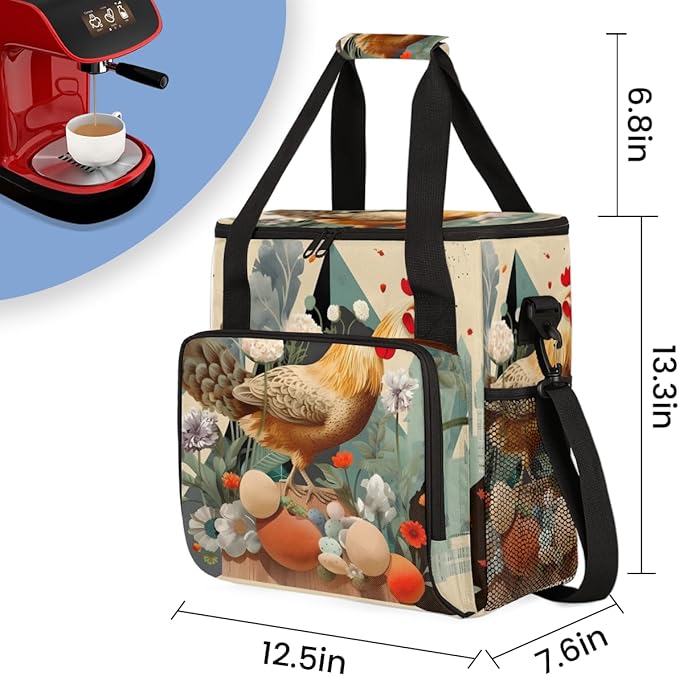 Easter Egg Coffee Maker Carrying Bag Rooster Portable Travel Storage Tote Bag Compatible with K-Mini or K-Mini Plus Single Serve Coffee Brewer Carrying Case with Multiple Pockets &amp Shoulder Stra