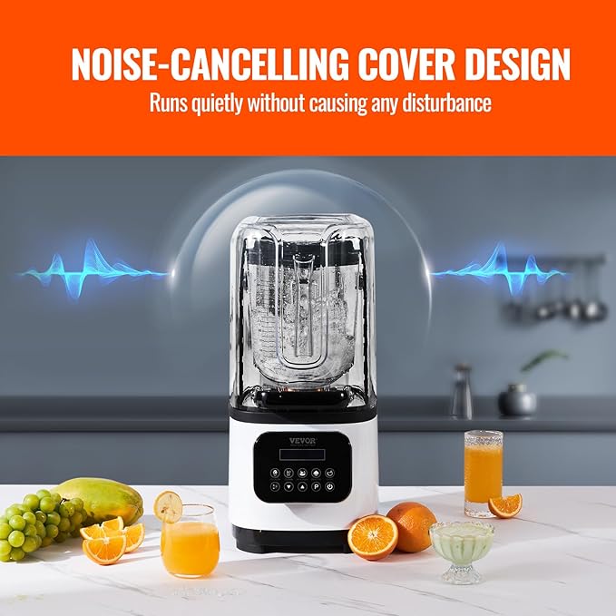 VEVOR Commercial Countertop Blenders with Shield68 oz Jar Blender Combo Stainless Steel 9 Speed &amp 5 Functions for Shakes Smoothies Peree and Crush Ice White
