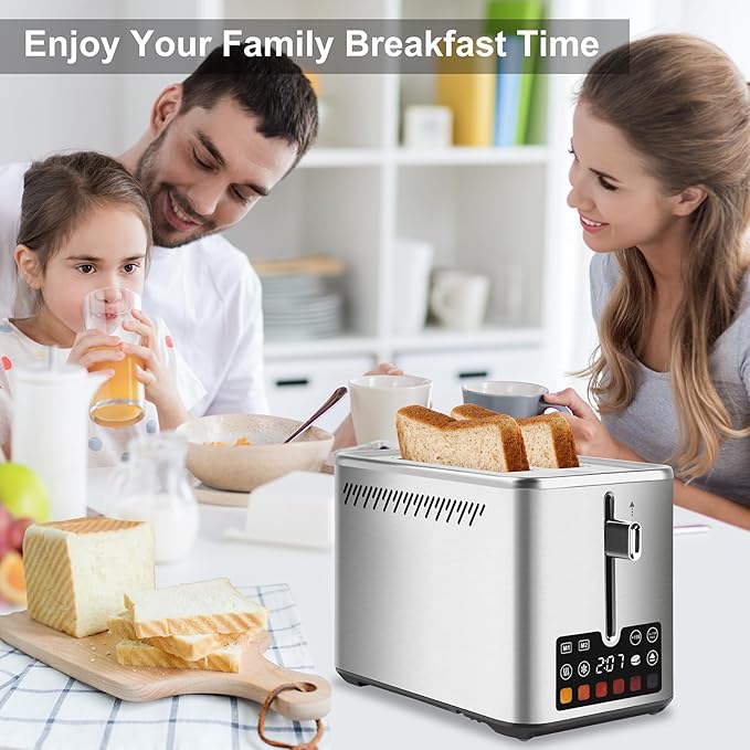 Touch Screen Toaster 2 Slice Bagel Toaster with LCD Display Stainless Steel Smart Digital Toasters with +15s BoostDual Memory FunctionsToasters with 6 Shade Settings &amp Extra-Wide Slots900W