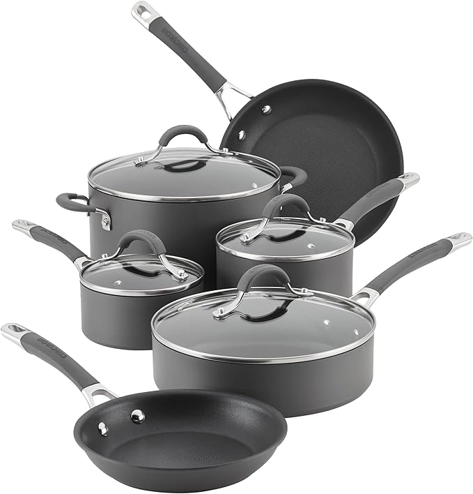 Circulon 83903 Radiance Hard Anodized Nonstick Cookware Pots and Pans Set 10 Piece Gray &amp Radiance Deep Hard Anodized Nonstick Frying Pan/Fry Pan/Hard Anodized Skillet with Lid - 12 Inch Gray